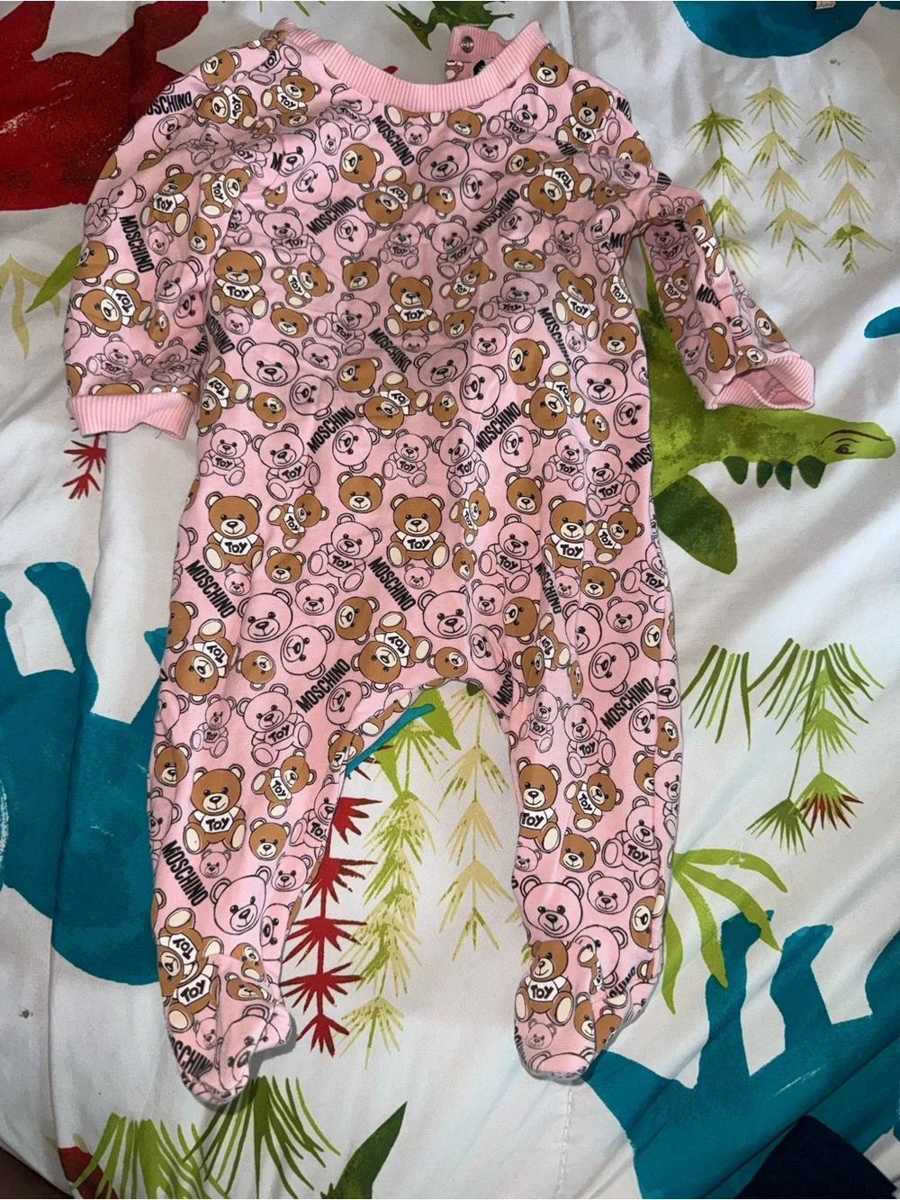 Moschino Pink Teddy Bear Print Footed One-Piece